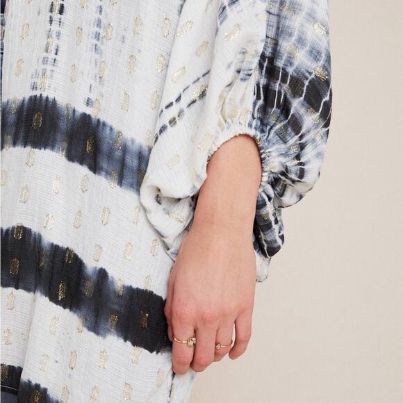 Anthropologie Vada White Blue Gold Shimmer Cocoon Kimono Women’s One Size - Picture 2 of 12